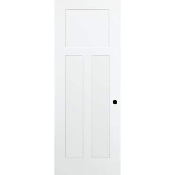 Steves & Sons 32 in. x 80 in. 3-Panel Craftsman Shaker Solid Core White Primed Wood Interior Door Slab with Bore