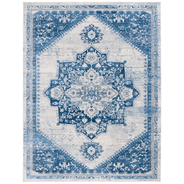 SAFAVIEH Brentwood 9 ft. x 12 ft. Blue/Ivory Medallion Traditional Area ...