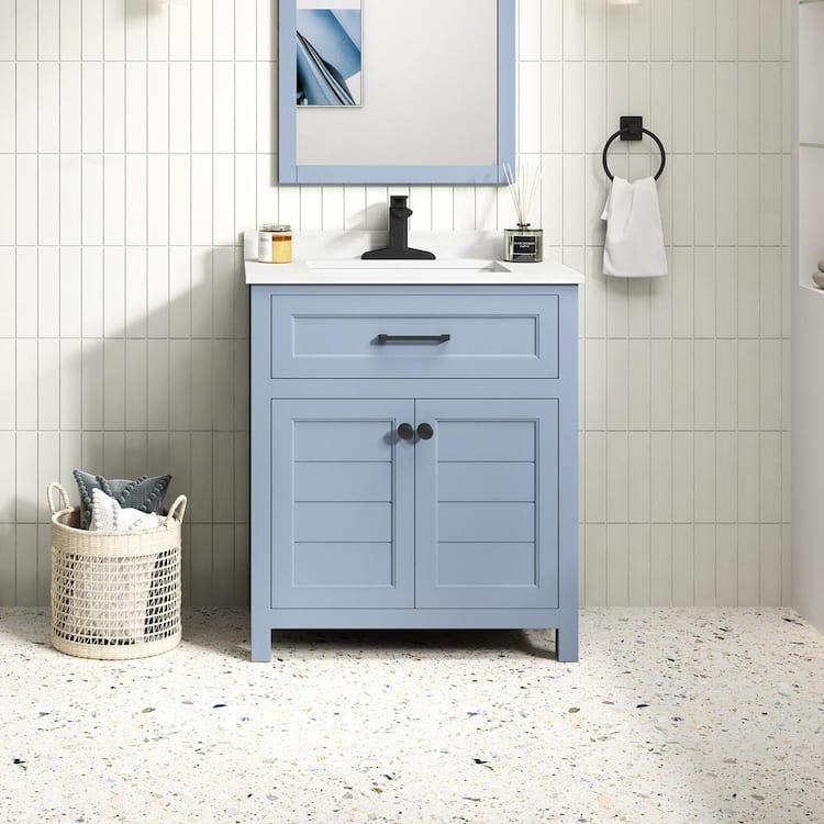 Home Decorators Collection Hanna 30 in. Single Sink Spruce Blue Bath Vanity with White Engineered Stone Top (Assembled)