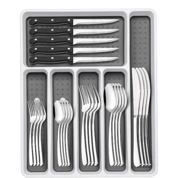 49-Piece Silver Stainless Steel Kitchen Heavy Duty Flatware Cutlery Set with Organizer (Service for 8)