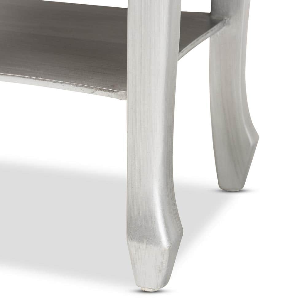 Eliya Silver Brushed Wood 2-Drawer Accent Table with Carved Details