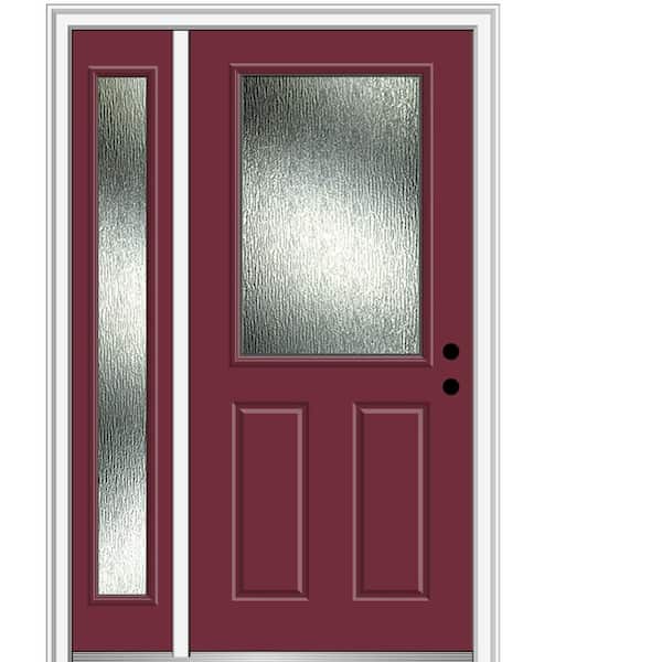 MMI Door 53 in. x 81.75 in. Left-Hand Inswing 1/2 Lite Rain Glass 2-Panel Painted Burgundy Prehung Front Door on 4-9/16 in. Frame