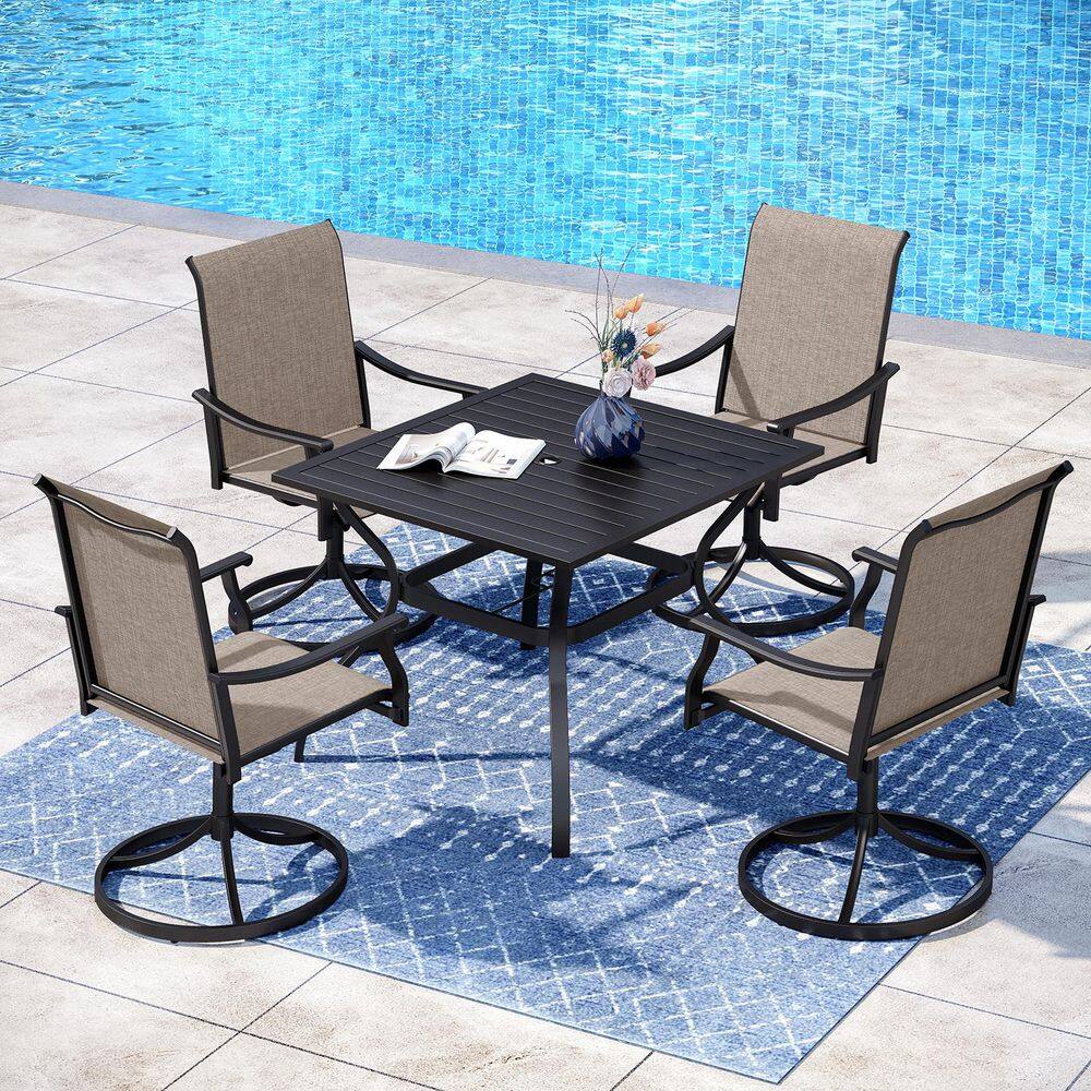 Black 5-Piece Metal Square Patio Outdoor Dining Set with Slat Table and Textilene Swivel Chairs price history on PriceWatchPro