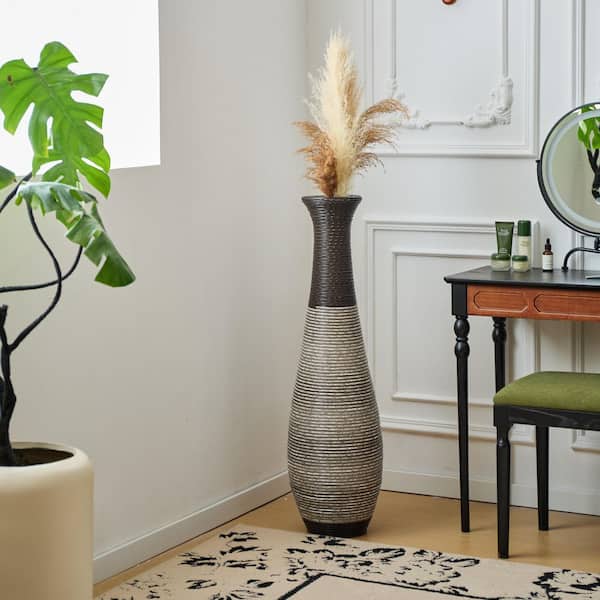 40.2 in. Tall Designer Floor Vase with Black plus Gray Finishes-Ideal for Living Room, Bedroom, Entryway Decor