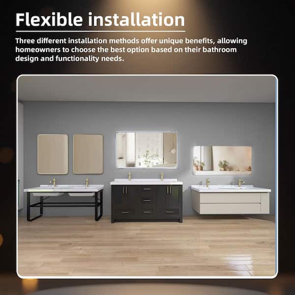Zeafive 60 in. W x 22 in. D Solid Surface White Rectangular Double