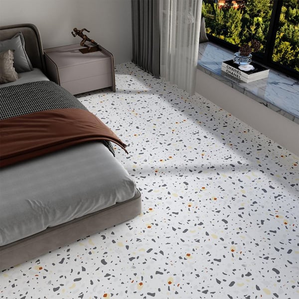 11.8 x 11.8 in. Self-Adhesive Wallpaper Faux Terrazzo Peel and Stick Floor Tile DIY Sticker Stair Kitchen (10-Sheet/Box)