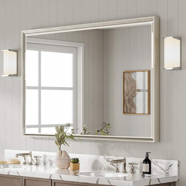 Unbranded 48 in. W x 36 in. H Rectangular Framed Aluminum Beveled Edge Wall Mount Bathroom Vanity Mirror in Brushed Nickel