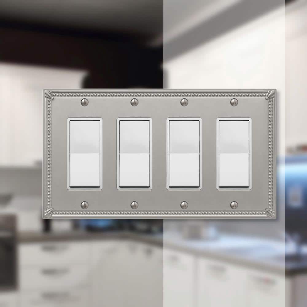 Brushed Nickel Quad Rocker Metal Wall Plate