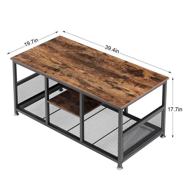 Dropship Bonnlo (81x81x49cm) Industrial Style Double Wood Grain Coffee  Table 80 Round MDF Iron Mesh to Sell Online at a Lower Price