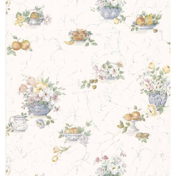 Brewster Fruit And Floral White Wallpaper Sample
