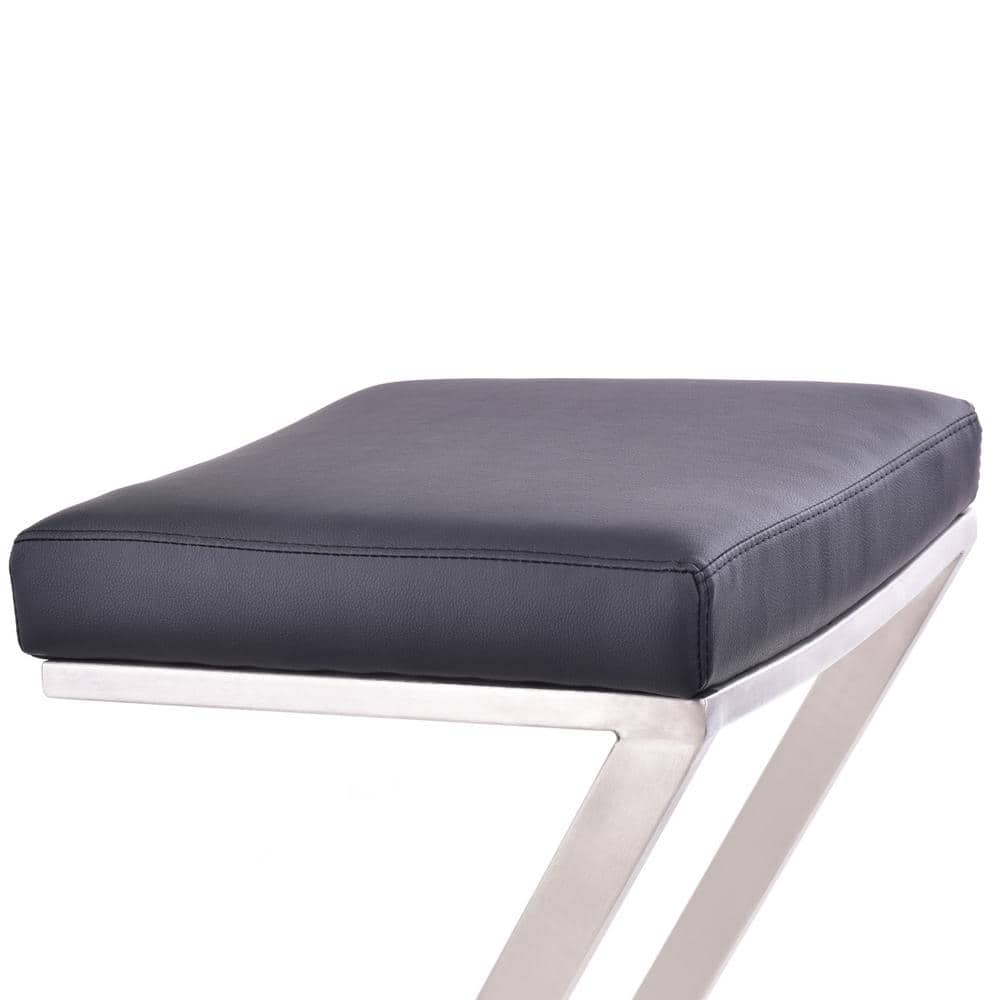 Black Leather and Metal Backless Counter Stool, 26 Inch