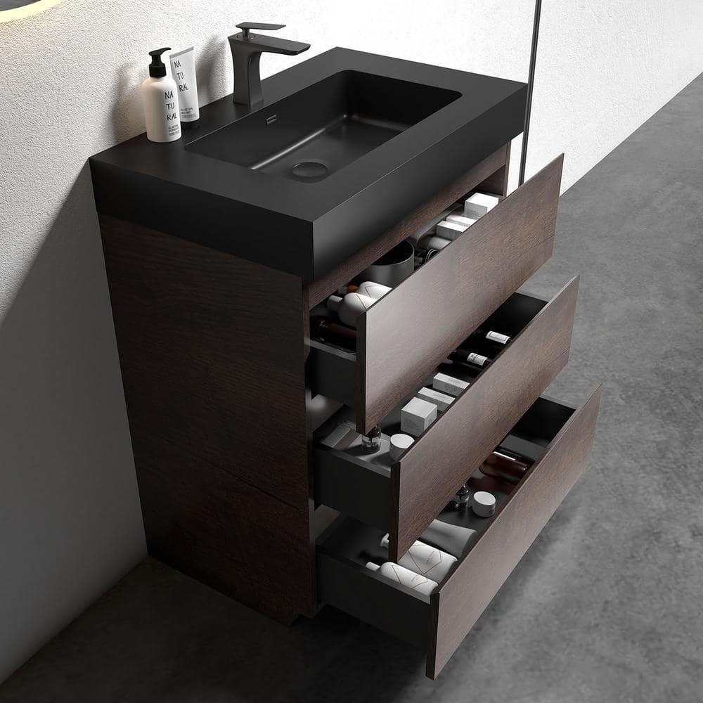 Alice 30" Rose Wood Freestanding Vanity with Black Top