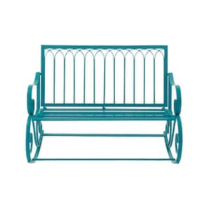 2-Person Teal Metal Rocking Outdoor Bench