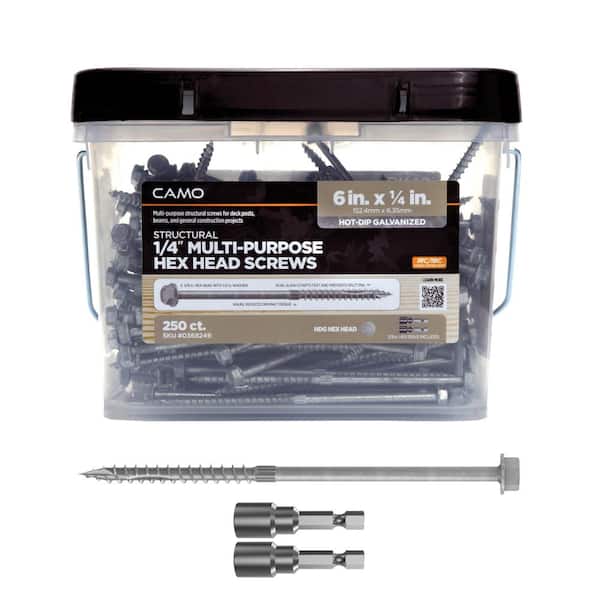 CAMO 1/4 in. x 6 in. Hex Head Multi-Purpose Hex Drive Structural Wood Screw - Hot Dip Galvanized (250-Pack)