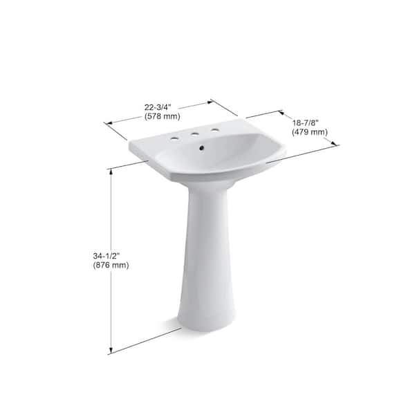 KOHLER Cimarron 8 in. Widespread Vitreous China Pedestal Combo Bathroom Sink in White with Overflow Drain