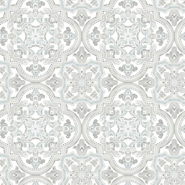 Chesapeake Blue Concord Aqua Medallion Fabric Pre-Pasted Matte Strippable Wallpaper
