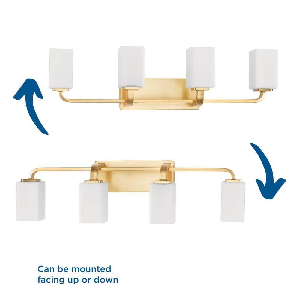 Cowan 33.5" Satin Brass 4-Light Dimmable Wall Sconce with Opal Glass Shades