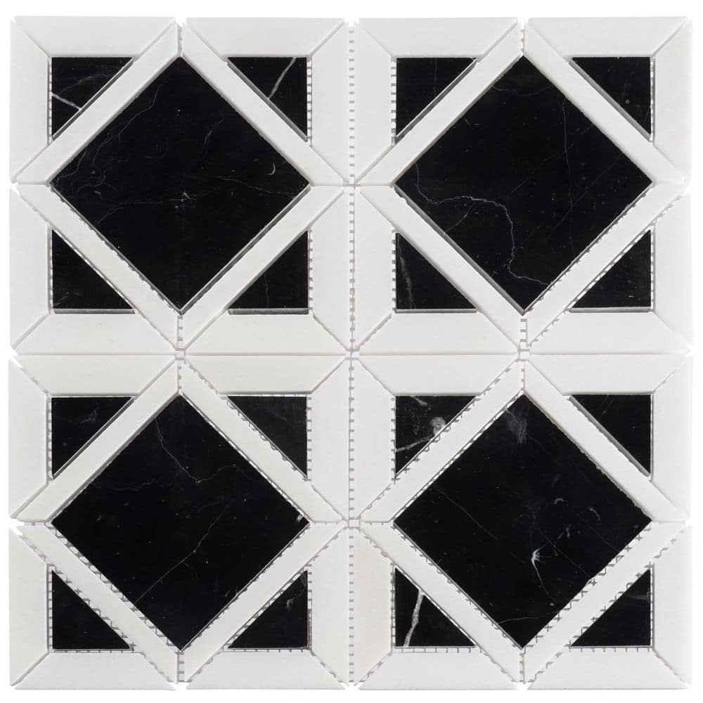 Maquette Jet White/Black 5 in. x 6.5 in. Diamond Pattern Matte Natural Ston