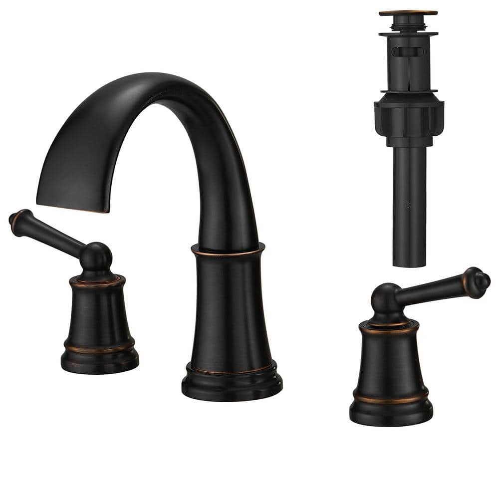 Oil Rubbed Bronze Widespread Bathroom Faucet with Brass Handles