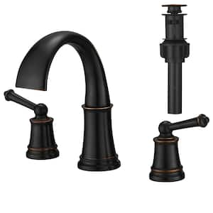 8 in. Widespread 2-Handle Waterfall Bathroom Faucet with Drain Assembly and Supply Line in Oil Rubbed Bronze