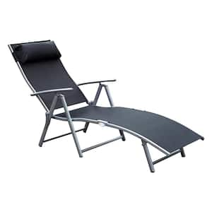 Steel Fabric Outdoor Folding Chaise Lounge Chair Recliner with Portable Design and Adjustable Backrest, Black