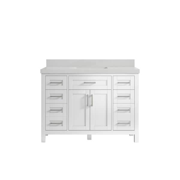 Willow Collections Cambridge 48 in. W x 22 in. D x 36 in. H Bath Vanity in White with 2 in. Carrara Quartz Top