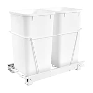 White Double Pull Out Kitchen Cabinet 27 qt. Trash Can