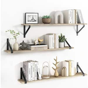 Bestier 41.54 in. W x 9.37 in. D Retro Grey Oak Light 3-Tier Ladder Composite Decorative Wall Shelf with Circular Tube and Hooks