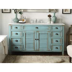 Abbeville 60 in. W x 21.5 in D. x 34 in. H White Marble Vanity Top in Distressed Blue with White Under mount Sink Vanity