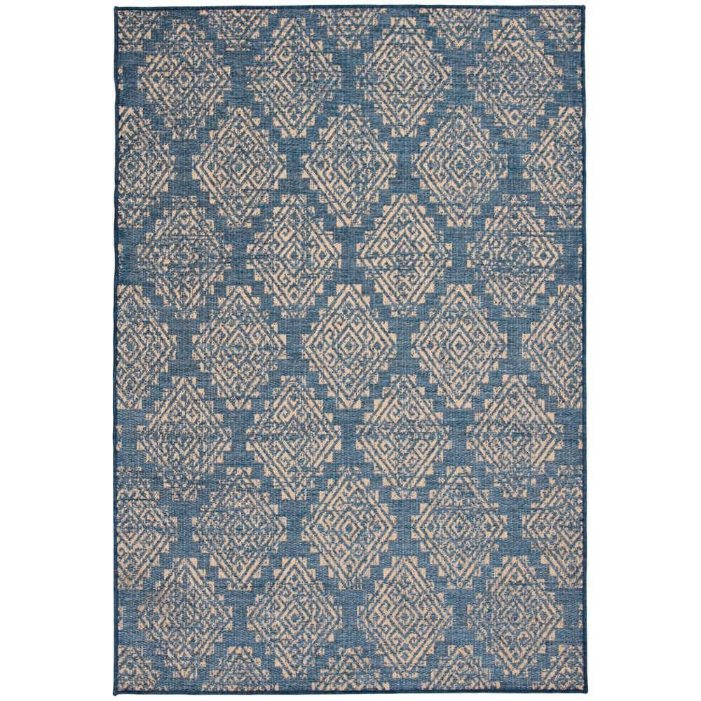 Abenaki Blue/Beige 6 ft. x 9 ft. Trellis Polypropylene Indoor/Outdoor