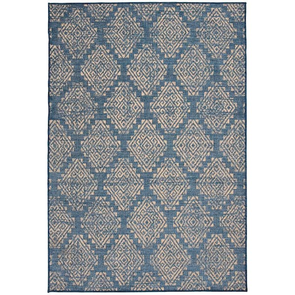 Unbranded Abenaki Blue/Beige 6 ft. x 9 ft. Trellis Polypropylene Indoor/Outdoor Area Rug
