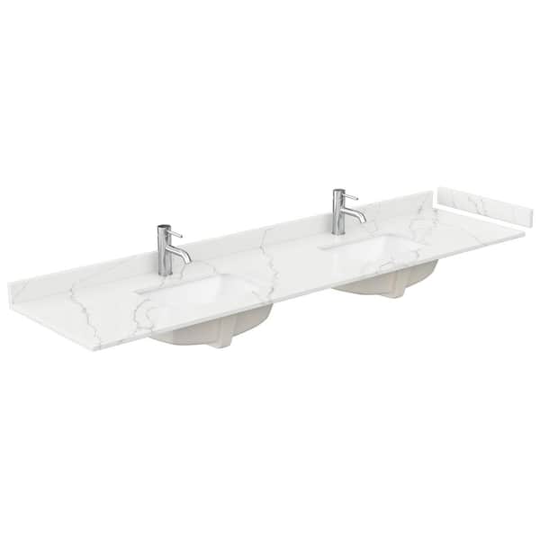 Wyndham Collection 84 in. W x 22 in. D Quartz White Rectangular Double Sink Bathroom Vanity Top in Giotto