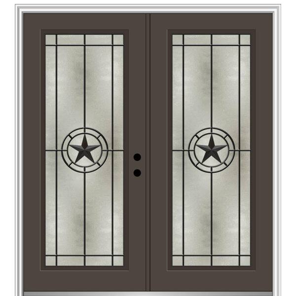 MMI Door Elegant Star 64 in. x 80 in. Left-Hand/Inswing Full Lite Decorative Glass Brown Painted Fiberglass Prehung Front Door