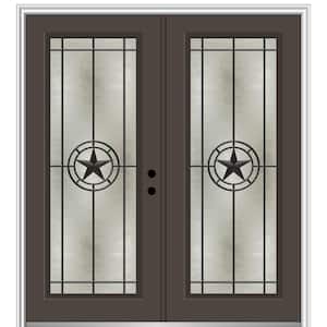 Elegant Star 68 in. x 80 in. Left-Hand/Inswing Full Lite Decorative Glass Brown Painted Fiberglass Prehung Front Door