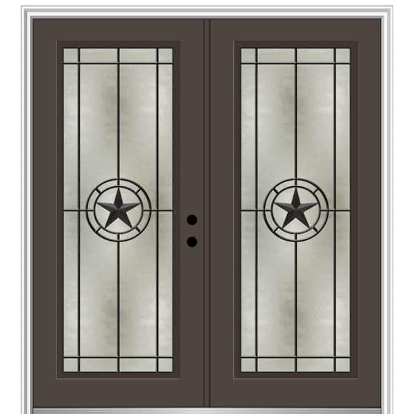 MMI Door Elegant Star 68 in. x 80 in. Left-Hand/Inswing Full Lite Decorative Glass Brown Painted Fiberglass Prehung Front Door