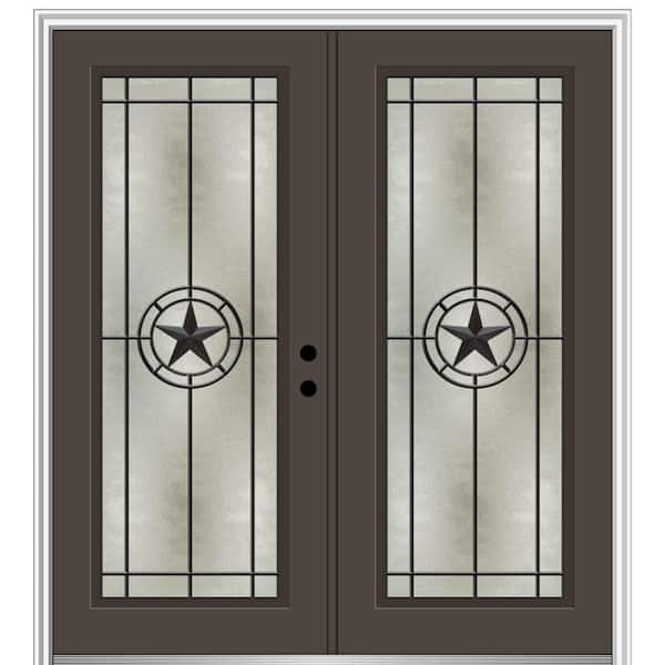 MMI Door Elegant Star 72 in. x 80 in. Left-Hand/Inswing Full Lite Decorative Glass Brown Painted Fiberglass Prehung Front Door