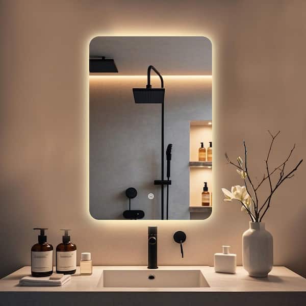 24 in. W x 36 in. H Rectangular Frameless LED Adjustable Backlit Wall Mirror Bathroom Vanity Mirror