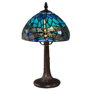14.25 in. Antique Brass Accent Lamp with Hand Rolled Art Glass