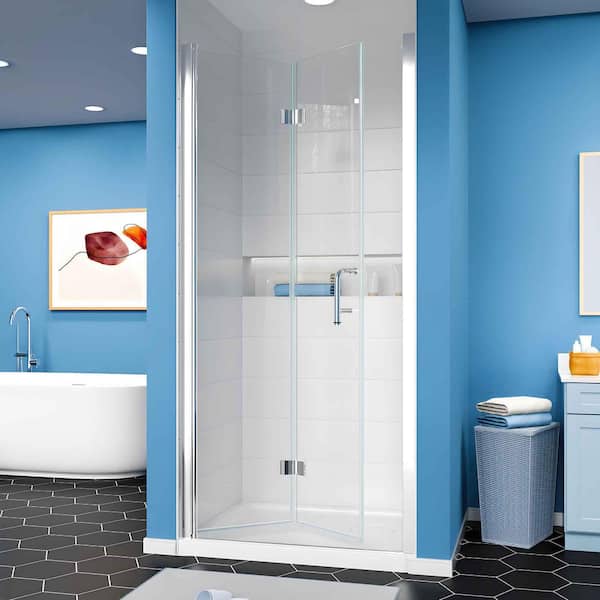 AZDHOME 34 - 35.5 in. W x 72 in. H Frameless Bi-Fold Shower Door in Chrome with Clear SGCC Tempered Glass