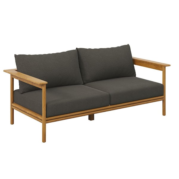 Wren Natural Teak Outdoor Loveseat with Flintwood Gray Cushions