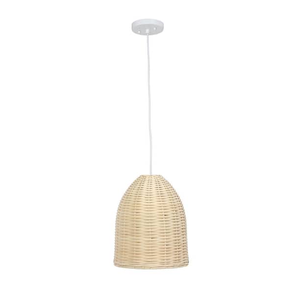 12 in. Beachy Boho Woven Rattan 1-Light Pendant, for Beach House, Island Lighting, Entryway, Hallway, Natural
