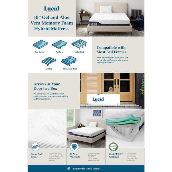 LUCID Comfort Collection SureCool 10-in Firm Queen Memory Foam Mattress in  a Box