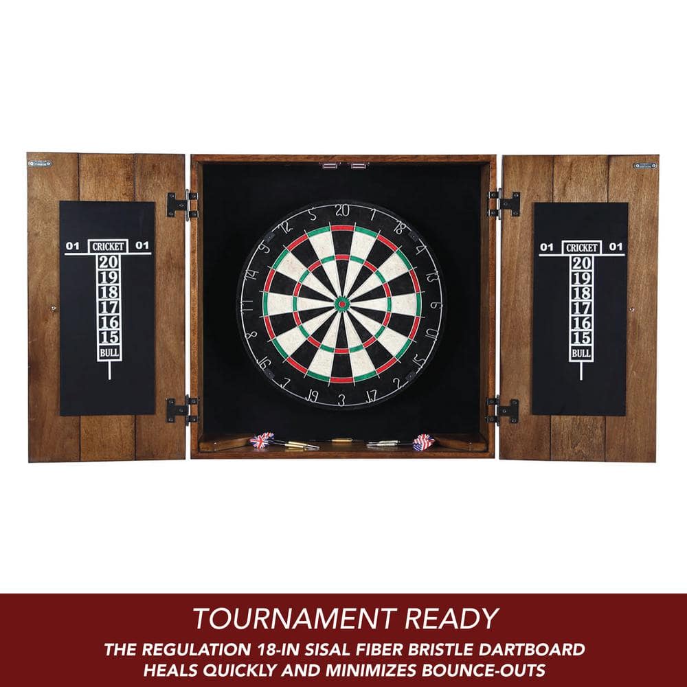 Rustic Oak Solid Wood Dartboard Cabinet Set with Bristle Board