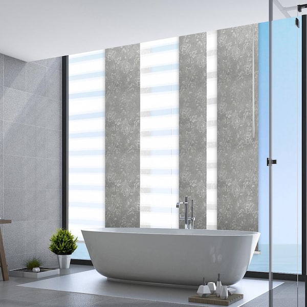 EMOH Etched Gleam 70 in. - 130 in. W x 94 in. L Adjustable 6- Panel White Single Rail Panel Track with 23.5 in. Slates