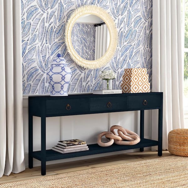 Butler Specialty Company Lark 65 in. Navy Blue Rectangular Wood Console Table with 3 Drawers