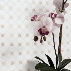 Bianco Dolomite Crema Dotty 12 in. x 12 in. Polished Marble Mesh-Mounted Mosaic Floor and Wall Tile (10.7 sq. ft./case)