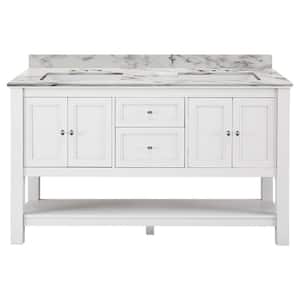 Gazette 61 in. W x 22 in. D x 35 in. H Double Sink Freestanding Bath Vanity in White with Calcutta Engineered Stone Top