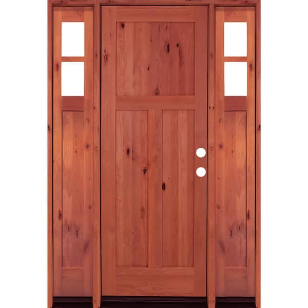 Krosswood Doors 60 in. x 96 in. Alder 3 Panel Right-Hand/Inswing Clear Glass Red Chestnut Stain Wood Prehung Front Door with Sidelites