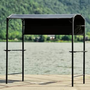7 ft. L x 6.8 ft. L Outdoor Steel Double Tiered Backyard Patio BBQ Grill Gazebo in Gray