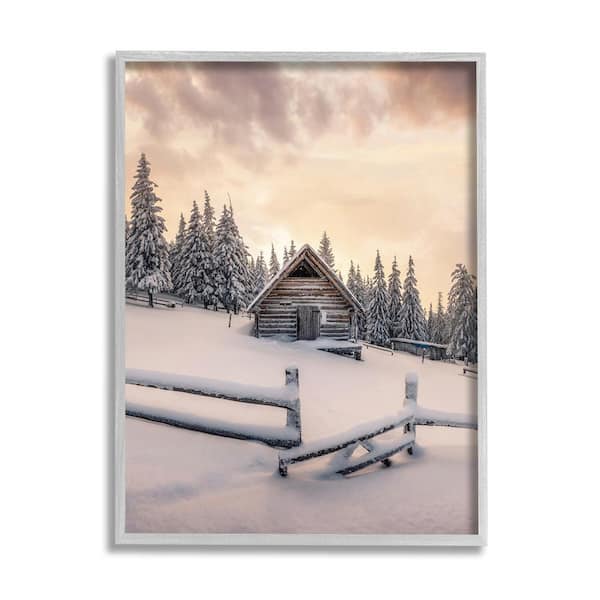 Stupell Industries Rural Winter Cabin by Incado 1-Piece Framed Graphic Print Nature Poster Art Print 20 in. x 16 in.